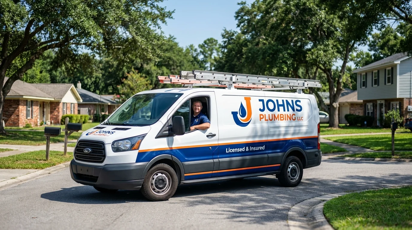 Johns Plumbing LLC service van in East Haven, CT