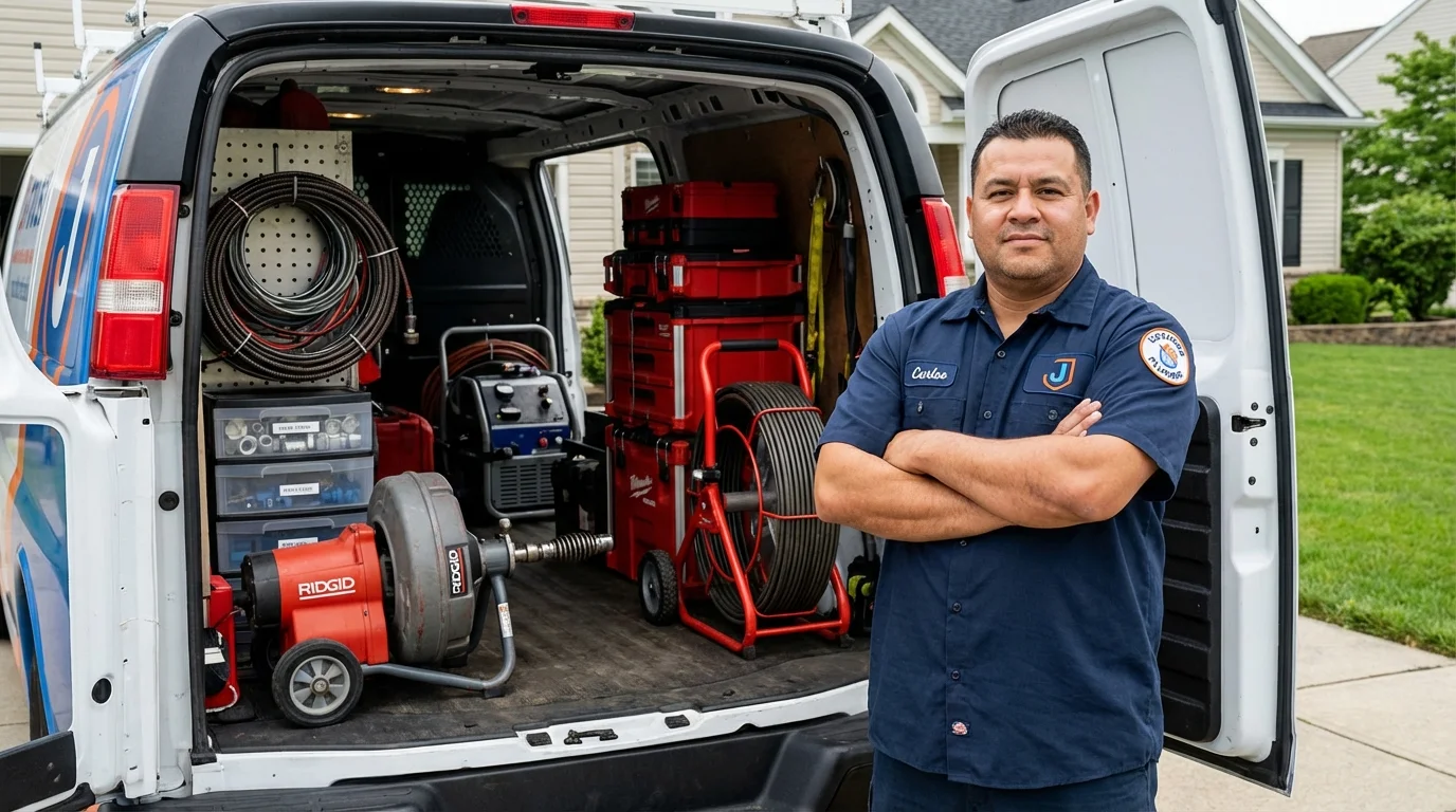 Professional drain cleaning equipment and Johns Plumbing LLC plumber in East Haven