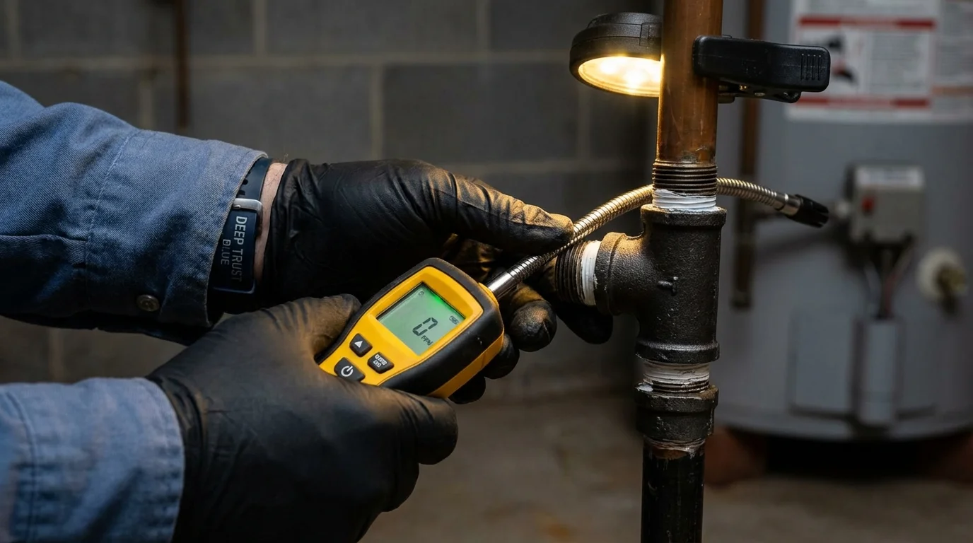 Gas leak detection with electronic sniffer by Johns Plumbing LLC in East Haven