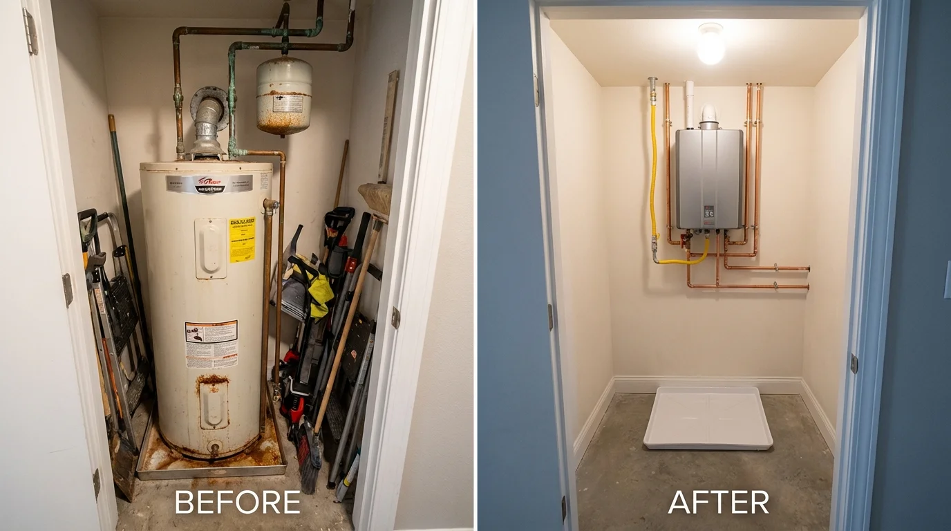 Tank water heater versus wall-mounted tankless unit comparison for East Haven, CT homeowners