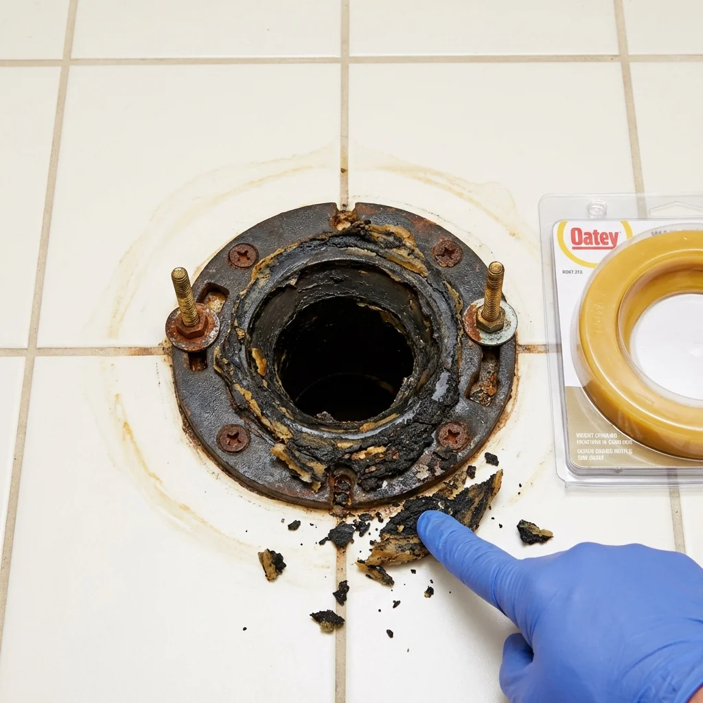 Failed wax ring showing water seepage at the base of a toilet in a East Haven, CT home