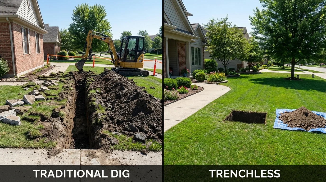 Trenchless sewer repair with minimal yard damage versus traditional excavation in East Haven, CT